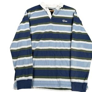 Vans Striped Rugby Shirt Men's M Blue Green Long Sleeve Skate Polo Cotton